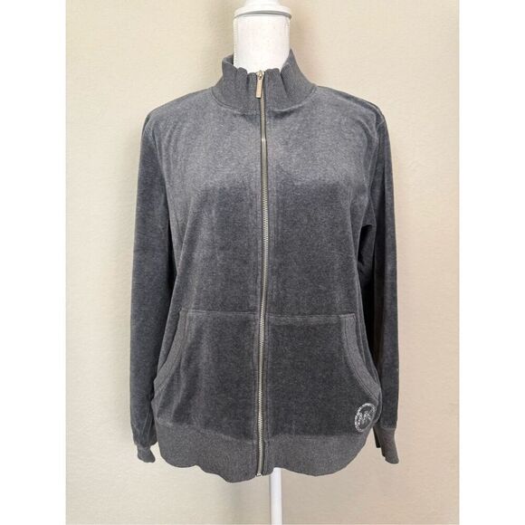 Michael Kors Velour Zip Up Track Jacket Rhinestone XL  navy gray - Picture 1 of 8